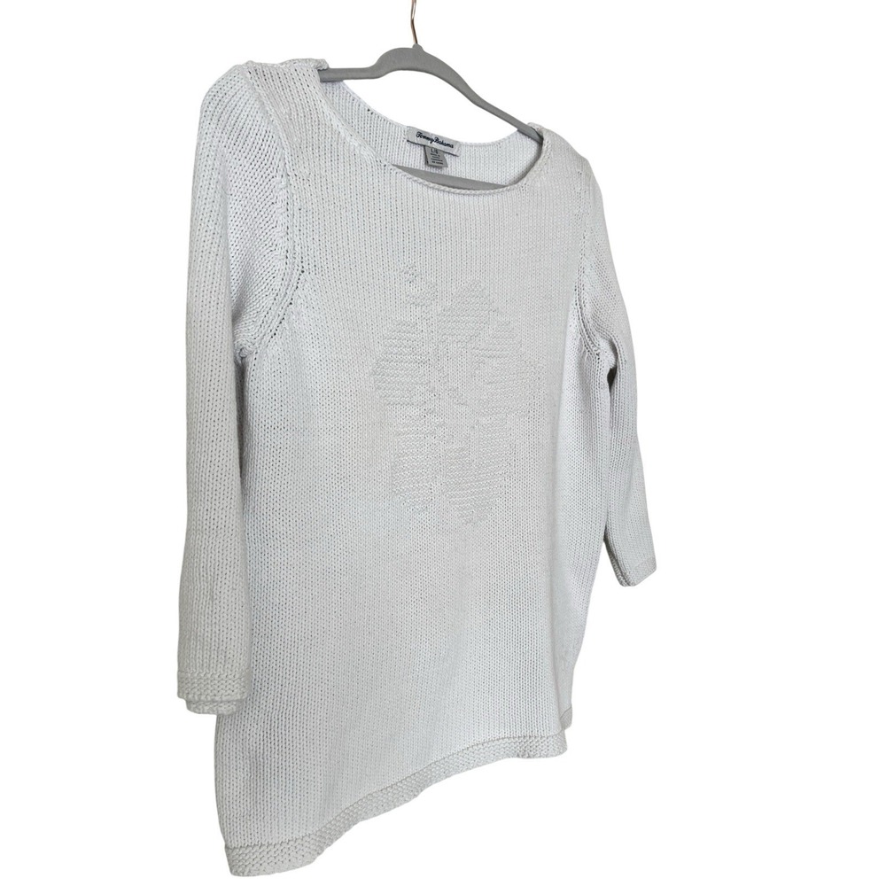 Tommy Bahama Women's White Hibiscus Chunky Knit‎ Three Quarter Sleeve Sweater L